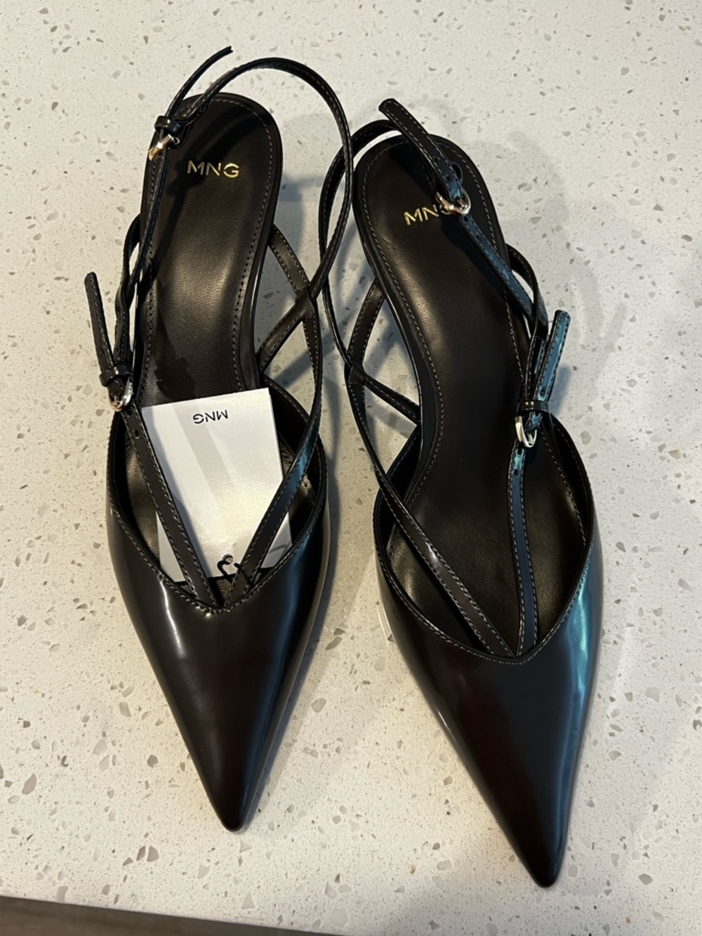 Mango Dark Brown Strappy Kitten Heel Pumps Size 39 New - Picture 3 of 9